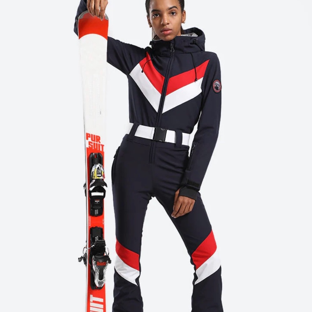 NYT Gsou Snow Stripe Ski One-Piece with Hood